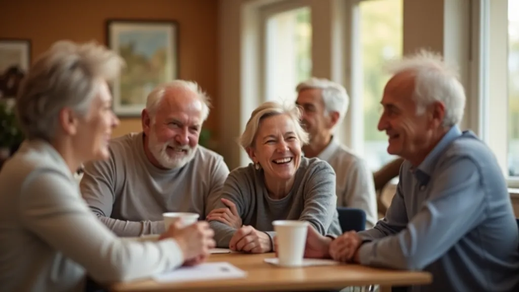 Group of seniors laughing together at local club gathering